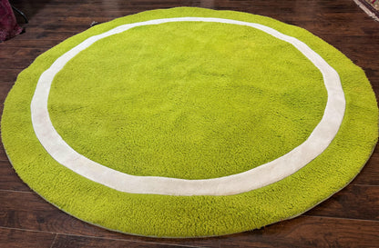 Large Round Rug 9x9, Vintage Retro Design, Lime Green