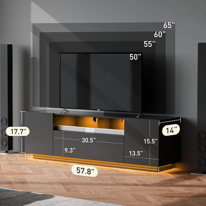 Black 58-Inch TV Console For Living Room Entertainment