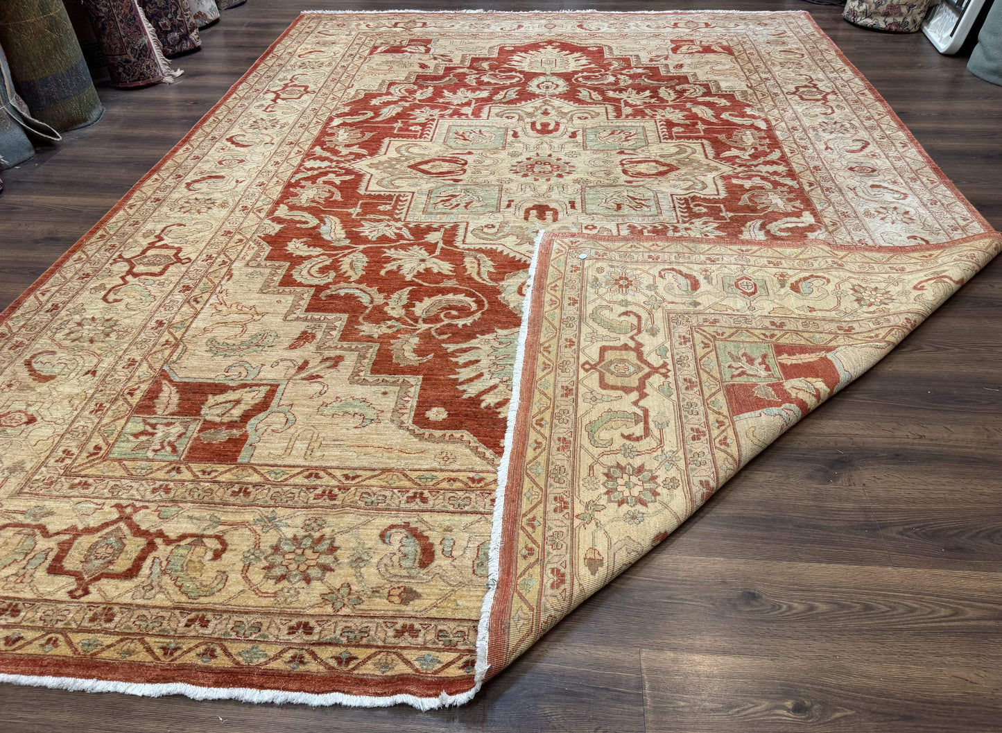 Turkish Heriz Serapi Rug 9x13, Geometric Medallion