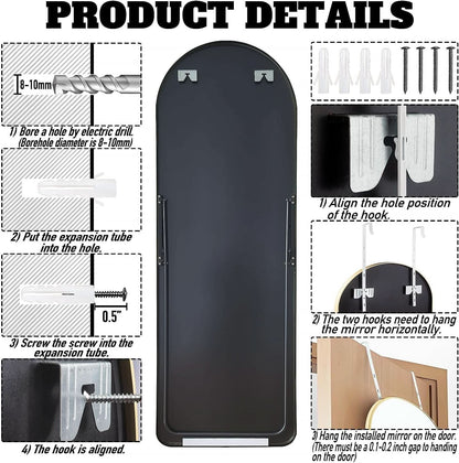 Black 57 Inch Full Length Arch Mirror For Entryway