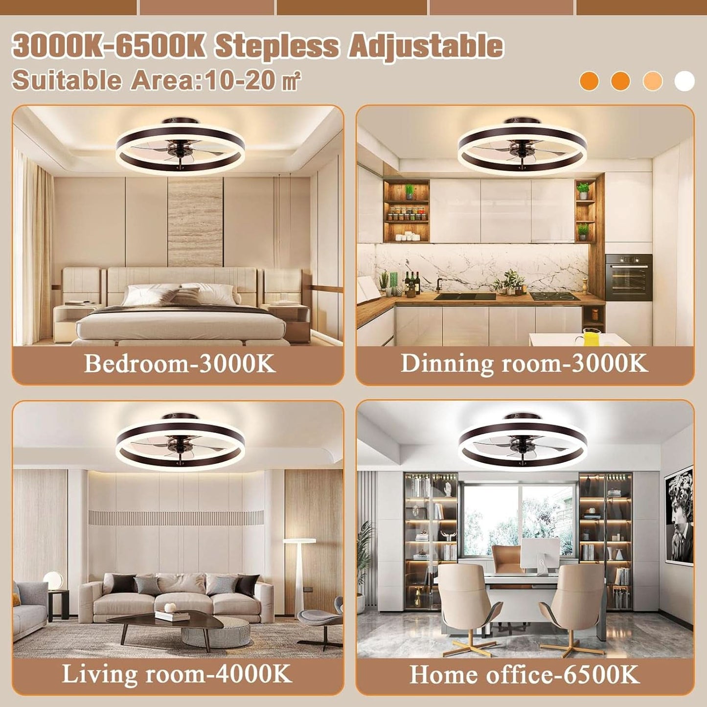 19.7 Inch Low Profile Ceiling Fan With Light Remote