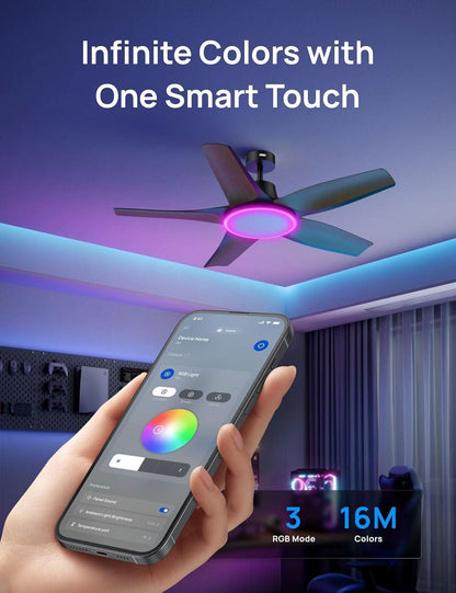 52 Inch Low Profile Smart Ceiling Fan Alexa RGB Lighting