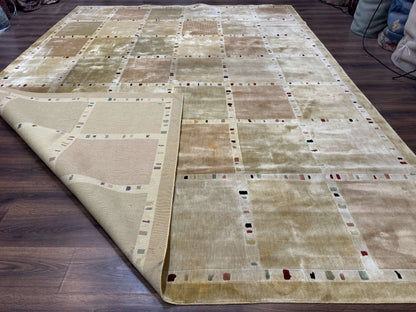 Large Wool Rug 10x13, Panel Design, Modern Contemporary Carpet