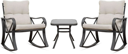 Three Piece Outdoor Bistro Set with Rocking Chairs