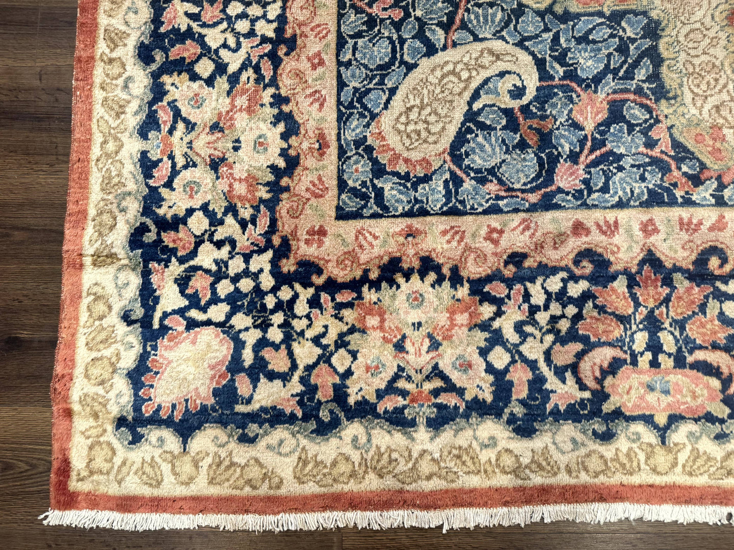 Antique Persian Sarouk Rug 9x12, Boteh Paisleys, Light Red Navy Blue