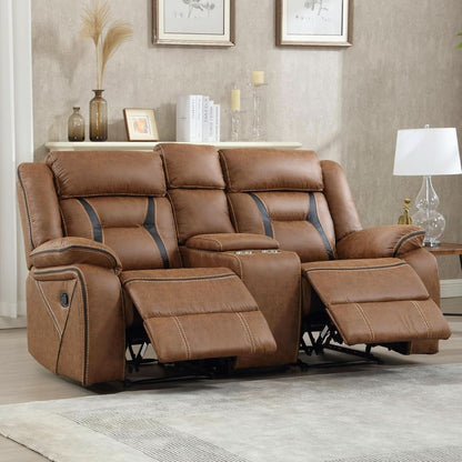 Brown Faux Leather Loveseat Dual Recliners Center Console