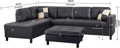 Faux Leather Sectional Sofa With Chaise Black For Living