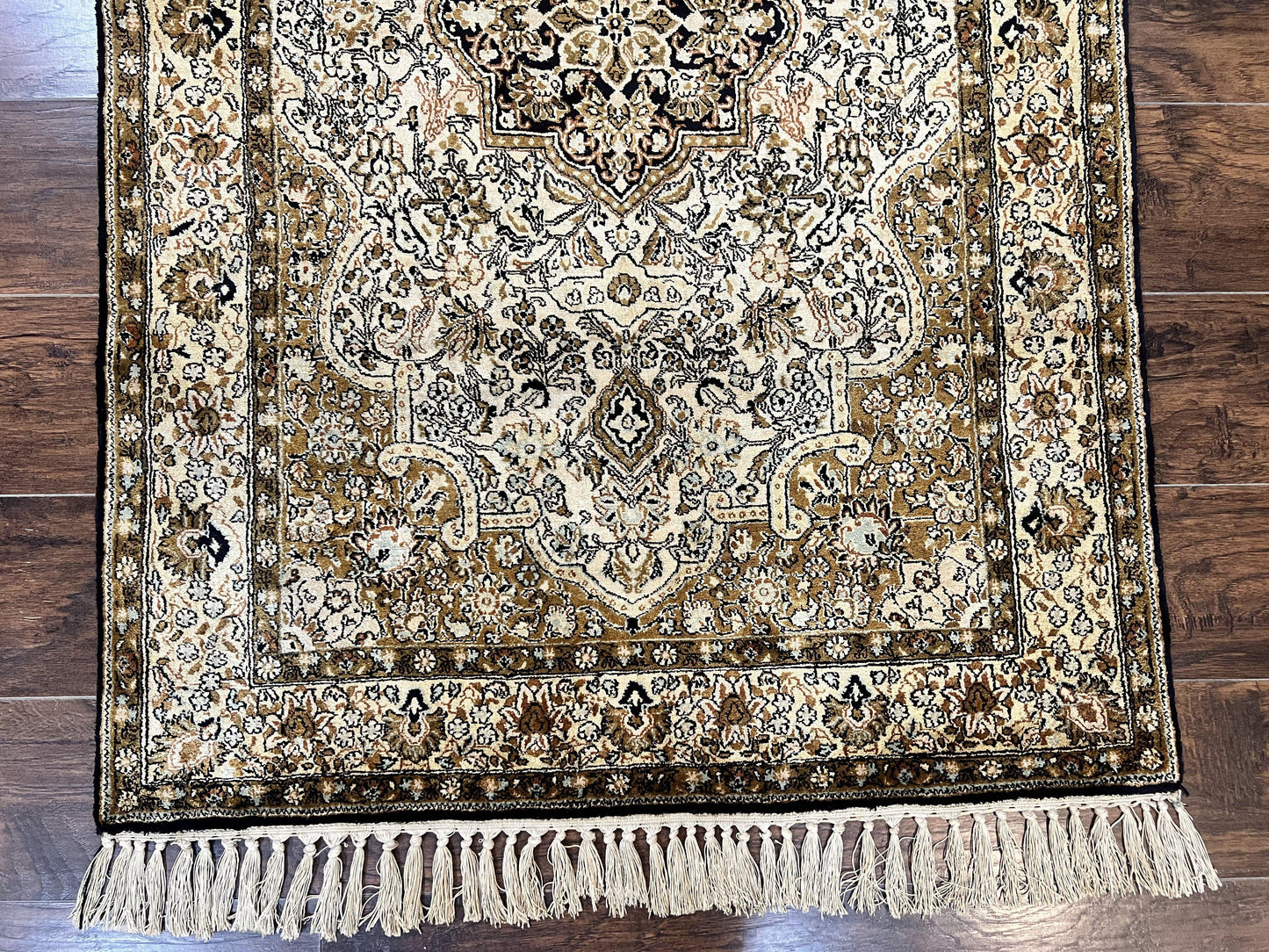 Persian Qum Silk Rug 3.5 x 5.5, Floral Medallion, Very Fine 350 KPSI, Handmade Silk on Silk Rug, Vintage