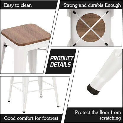 Metal Bar Stools Set of Four Backless Stackable Design