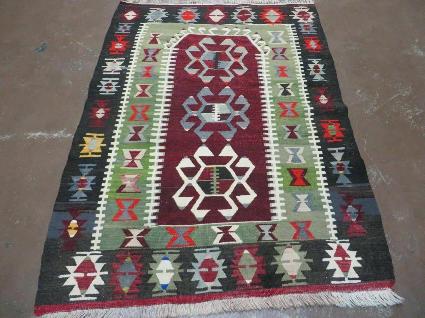 3' 8" X 5' Vintage Turkish Kilim Handmade Flat Weave Wool Rug Veg Dyes