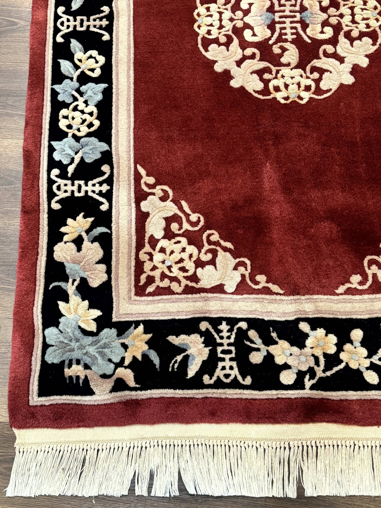 Dark Red Chinese Wool Rug 4x6, Chinese 90 Line Rug, Carving Rug, Handmade, Pair B