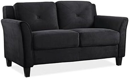 2 Piece Living Room Sofa And Loveseat Set In Black Microfiber Upholstery With 67.3 Inch Total Seat Width