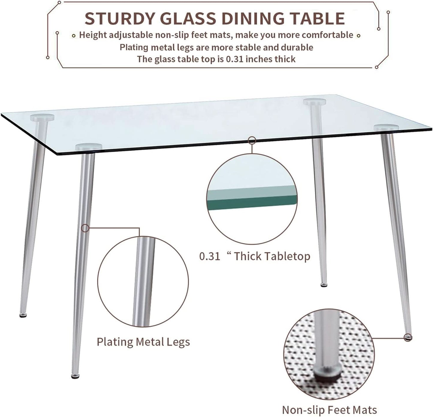 Glass Dining Table For 4 51 Inch Clear Top For Home