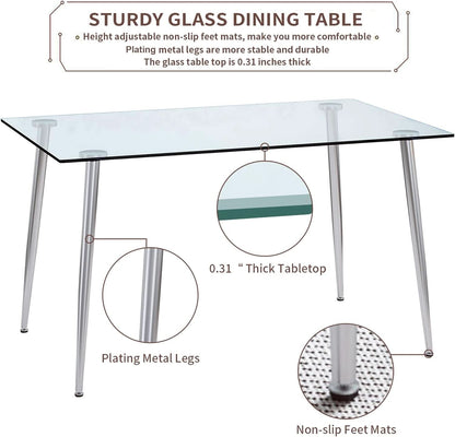 Glass Dining Table For 4 51 Inch Clear Top For Home
