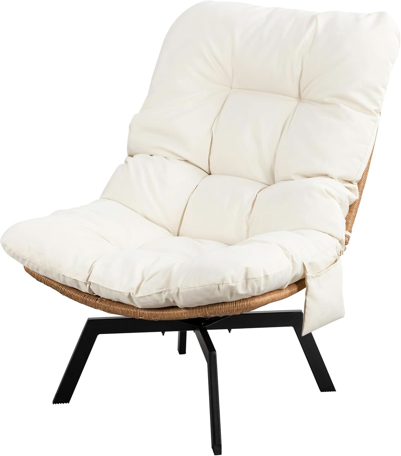 Beige Swivel Accent Chair With Oversized Cushioning