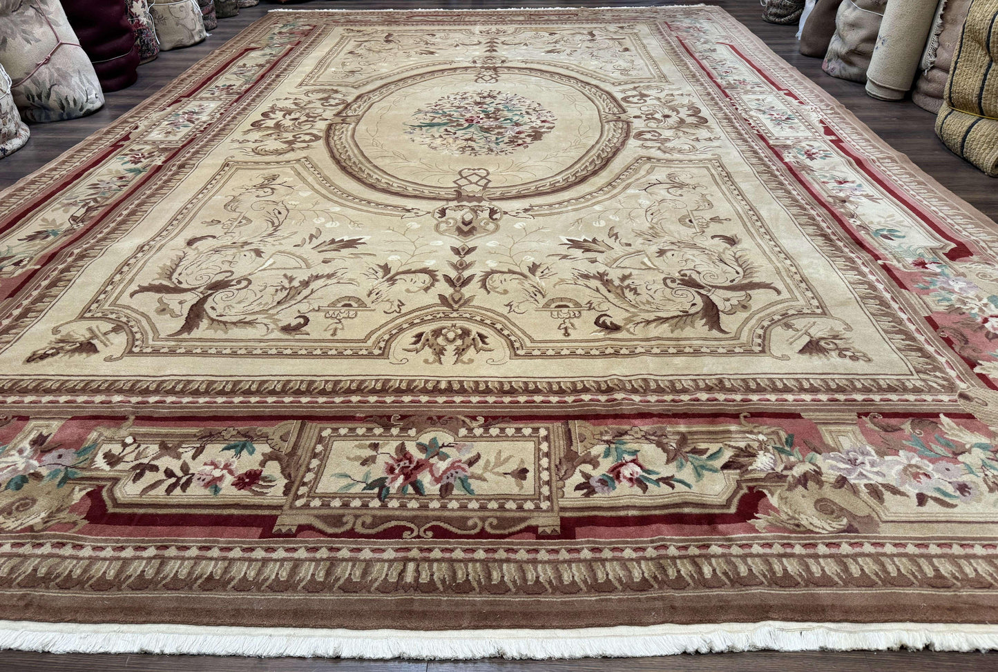 Palace Size Aubusson Rug 12x18, Extra Large, French European Carpet, Soft Wool Pile, Elegant