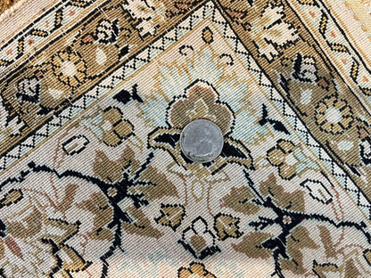 Persian Qum Silk Rug, Floral Medallion, Very Fine 60 Raj 475 KPSI, Handmade Hand Knotted Oriental Carpet, Silk on Silk