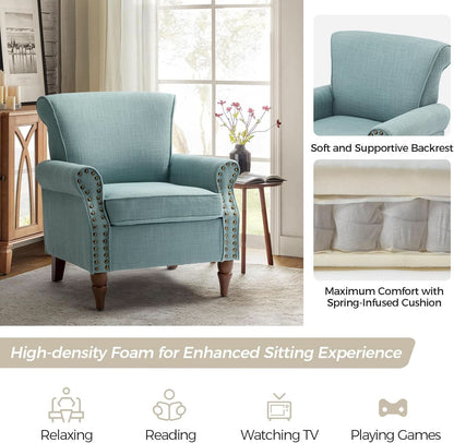 Blue Wingback Accent Chair With Removable Cushions