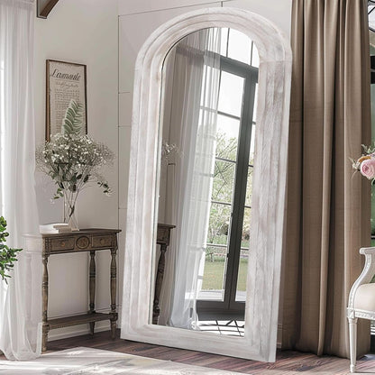 Arched Full Length Mirror With Solid Wood Frame 71x32 Rustic White