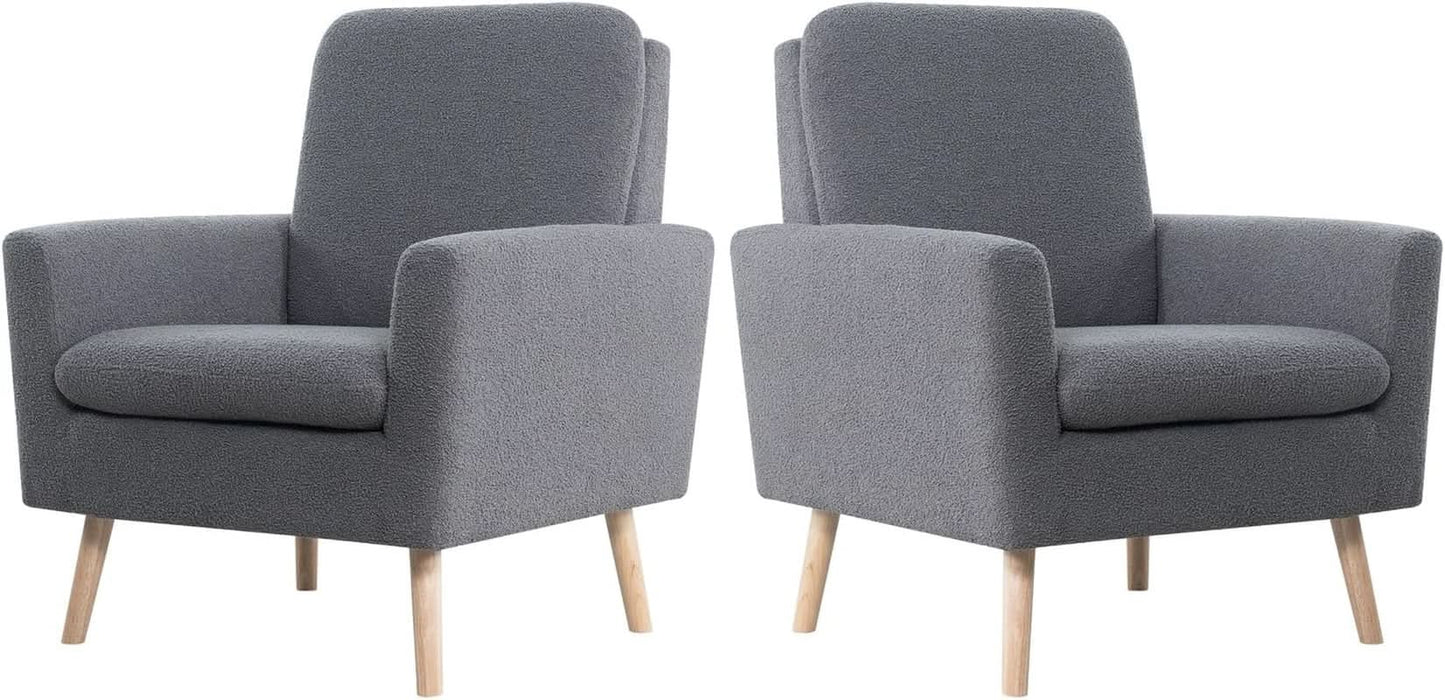 Gray Mid Century Modern Plush Upholstered Armchair