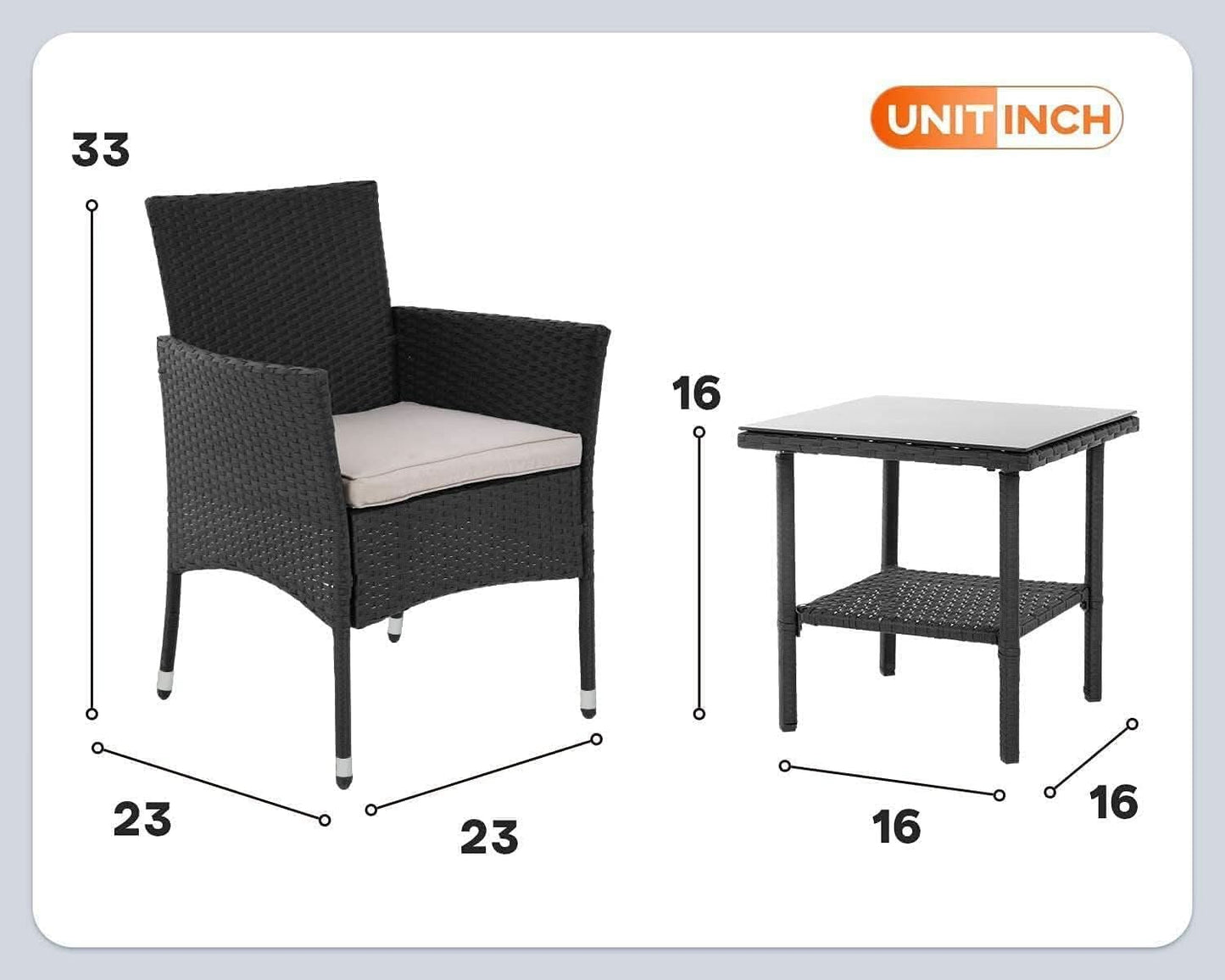 Wicker Bistro Set Cushioned Chairs Coffee Table Black Beige