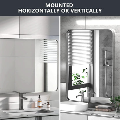 Brushed Silver Wall Mounted Bathroom Mirror 30x40 Inches