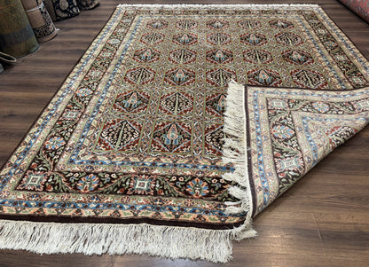 Sino Persian Rug 8x10, Panel Design, Brown, Multicolor, Wool, Cedar Trees