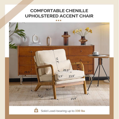 Chenille Mid Century Modern Accent Chair Set of 2 Cream