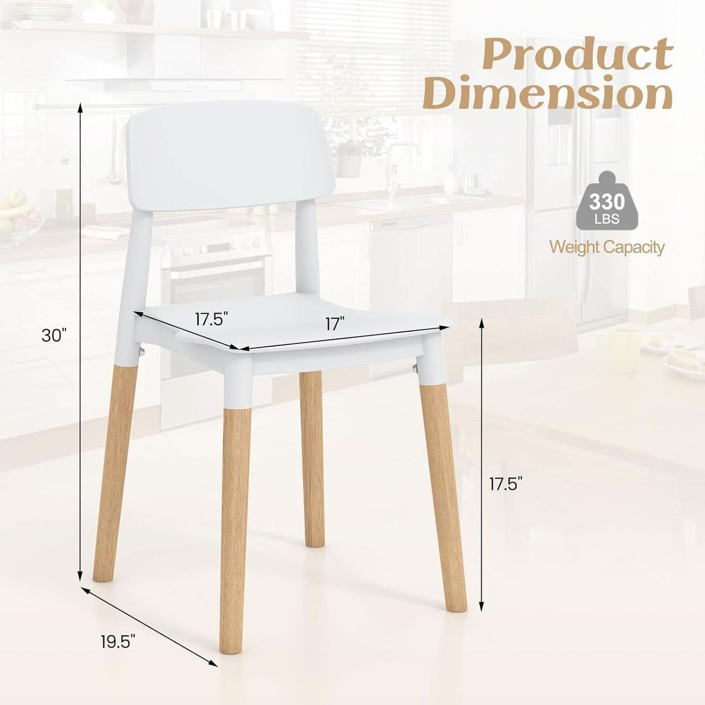 White Wooden Dining Chairs Set of 4 With Ergonomic Backrest