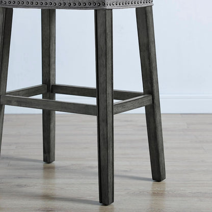 Gray 29 Inch Bar Stools Set Of 2 With Backless Saddle Seat