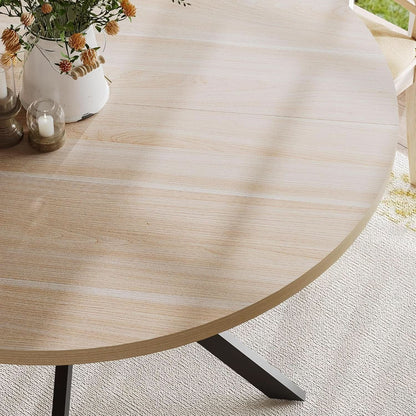 Round 47 Inch Circular Dining Table Natural Oak Finish