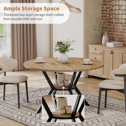 42 Inch Round Farmhouse Dining Table With Compact Storage