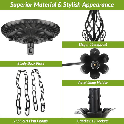 Six Light Matte Black Farmhouse Ceiling Chandelier Fixture