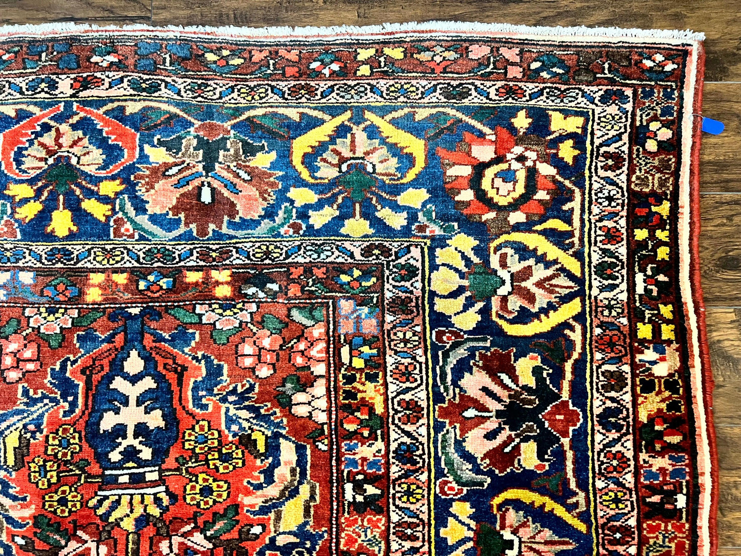 Large Persian Bakhtiari Rug 10x14, Rare Perisan Tribal Rug, Red Blue Ivory Multicolor, Hand Knotted, Semi Antique Carpet