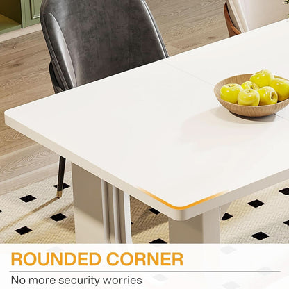 Modern White Dining Table 71 Inch With Wood Pedestal Base