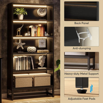 Tall Bookcase 70.8 Inch Led Lights For Living Room
