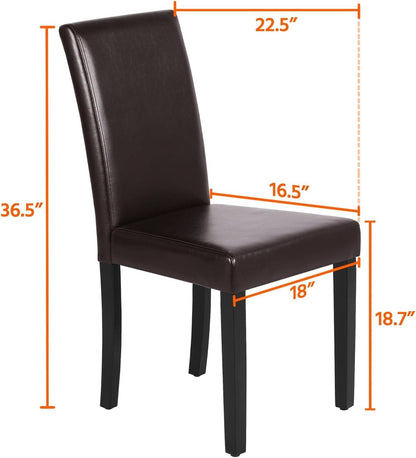 Set Of 4 Dark Brown PU Leather Dining Chairs With Wood Legs
