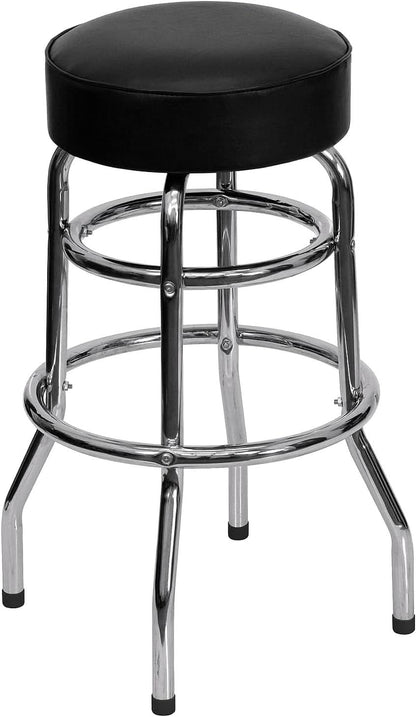 Bruno 2 Pack Bar Stool Chrome Double Ring Black Seat