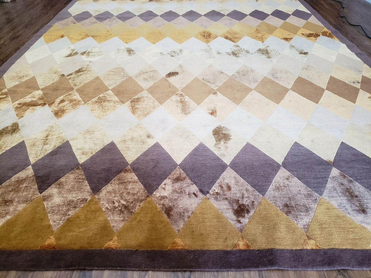 8' 6" X 11' Handmade Chinese Tibetan Nepal Silk & Wool Rug Gold Brown Tan Beige