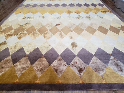8' 6" X 11' Handmade Chinese Tibetan Nepal Silk & Wool Rug Gold Brown Tan Beige