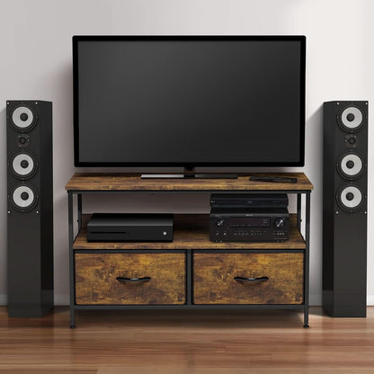 2 Drawer TV Stand Chest For Living Room With Open Shelf And Fabric Drawers For Media Storage