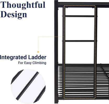 Metal Bunk Bed Twin Over Full Size With Guardrails