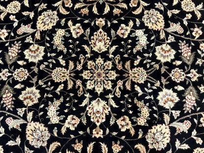 Sino Persian Rug 9x12, Fine Elegant Oriental Carpet 200 KPSI, Black and Dark Red, Allover Floral