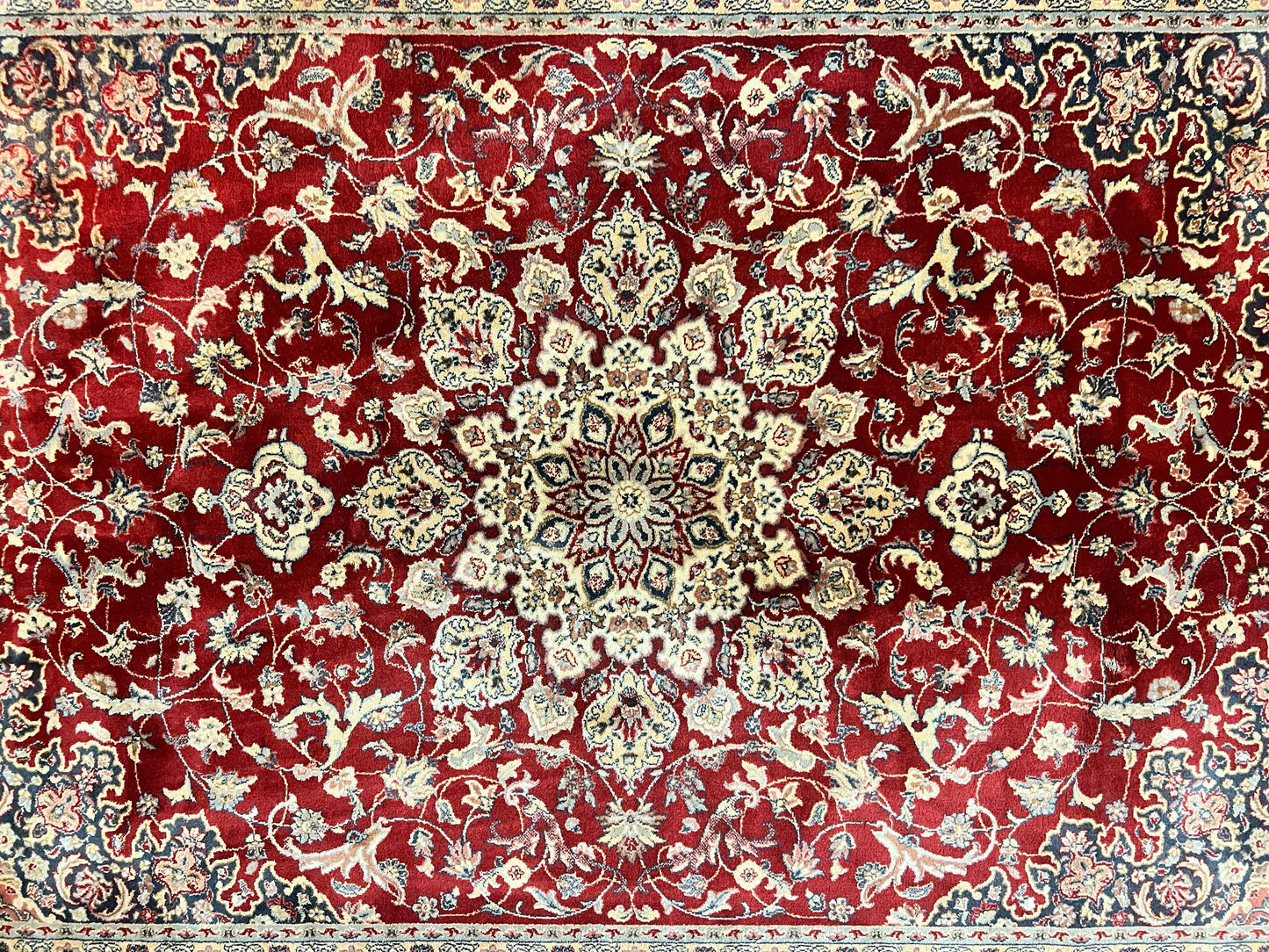 Couristan Rug 5.6 x 8, Floral Medallion, Dark Red Cream, Belgium Power Loomed Rug, Taj Mahal Rug, Vintage Oriental Wool Carpet