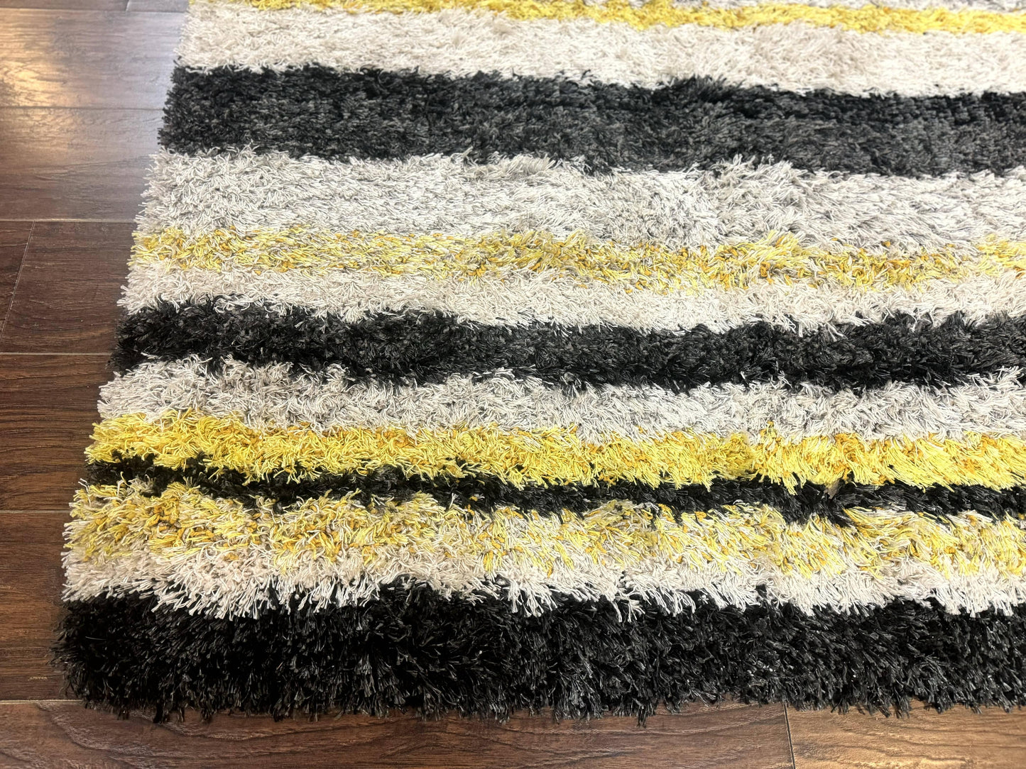 Shag Rug 5x8, Yellow Ivory Charcoal, Contemporary