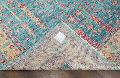 Multi Size Turquoise, Light Gold Hand Knotted Arts & Crafts 100% Wool Turkish Oushak Traditional Oriental Area Rug