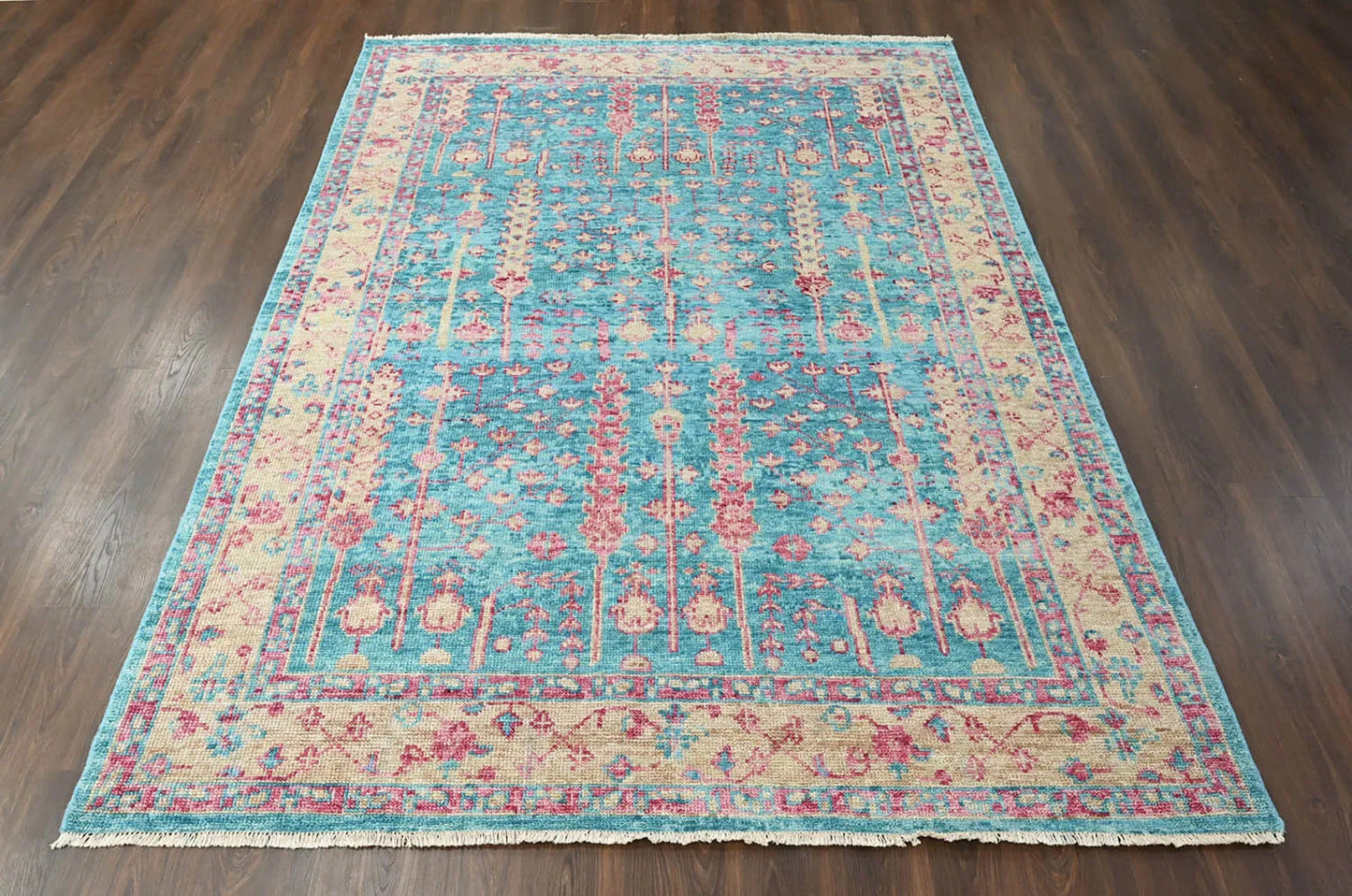 Multi Size Turquoise, Light Gold Hand Knotted Arts & Crafts 100% Wool Turkish Oushak Traditional Oriental Area Rug