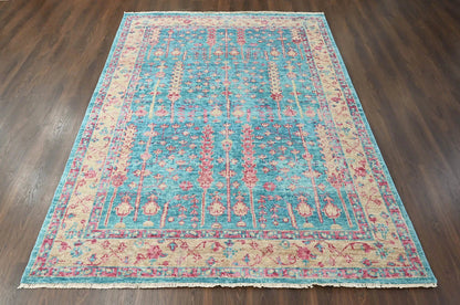 Multi Size Turquoise, Light Gold Hand Knotted Arts & Crafts 100% Wool Turkish Oushak Traditional Oriental Area Rug