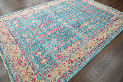 Multi Size Turquoise, Light Gold Hand Knotted Arts & Crafts 100% Wool Turkish Oushak Traditional Oriental Area Rug