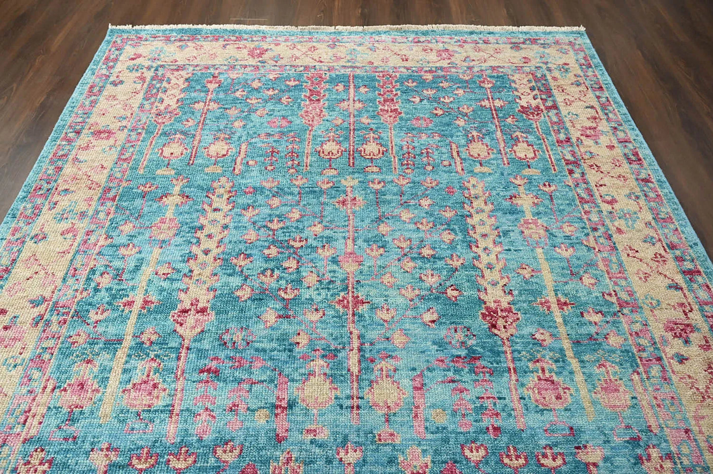 Multi Size Turquoise, Light Gold Hand Knotted Arts & Crafts 100% Wool Turkish Oushak Traditional Oriental Area Rug